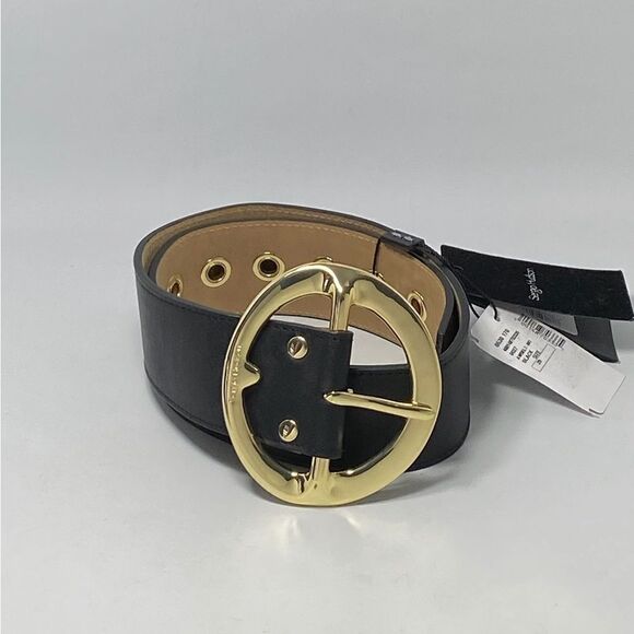Sergio Hudson Black Signature Buckle Leather Belt Size 28
